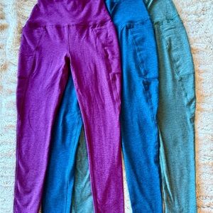 Beyond Yoga Space Dye Women's Trio of Leggings in Purple, Blue, and Green